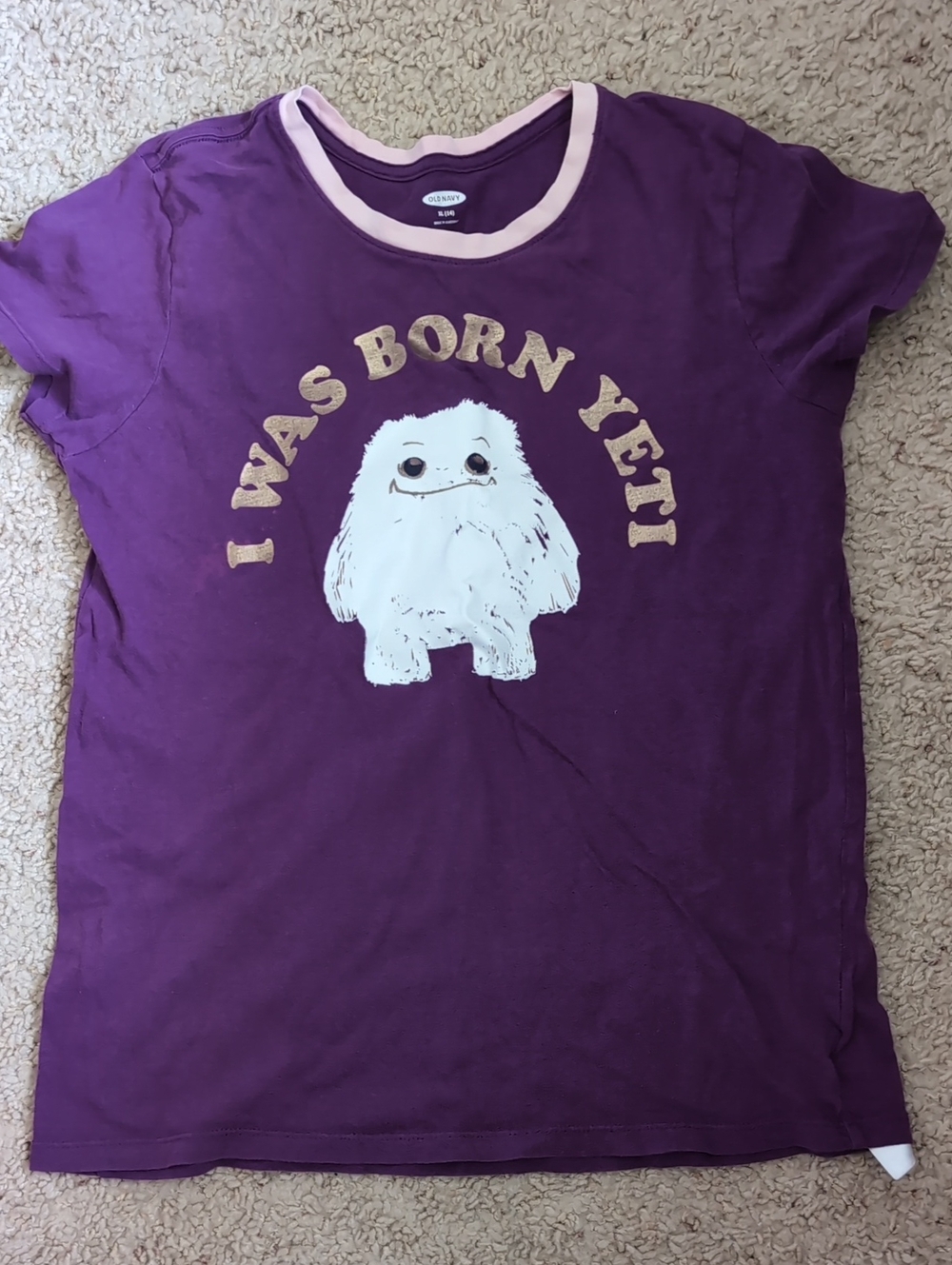 Old Navy Purple Graphic Tee with White Yeti and Pink Trim
